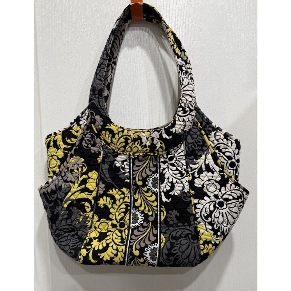 Vera Bradley BAROQUE Hobo Shoulder Bag - Yellow Gray Black 16" W 11" H